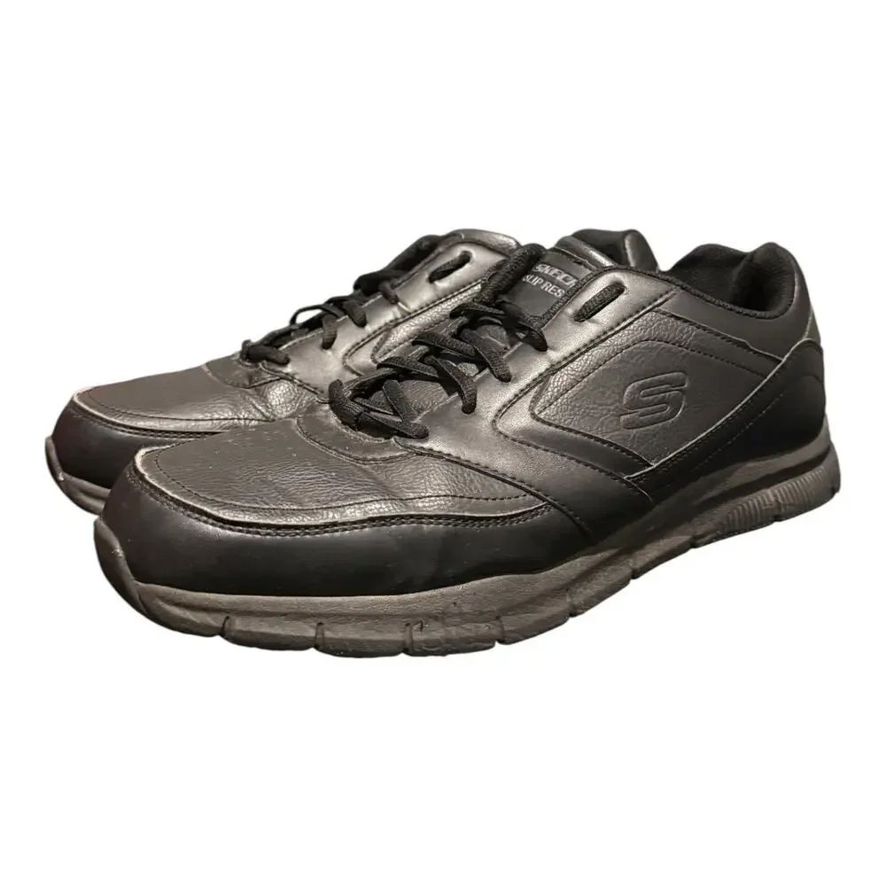 Skechers Men’s Work 77156 Memory Foam Slip Resistant Black Lace Shoes Size 14